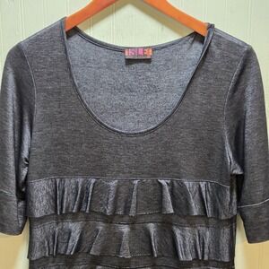 Isle Apparel Dress Womens Medium Gray Ruffle Tiered Half‎ Sleeve Short Jersey